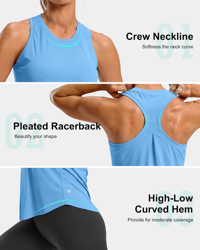 G Gradual Women's Workout Tank Tops Racerback Athletic Yoga Tops Loose Fit Sleeveless Running Gym Sports Shirts for Women(Sky Blue Heather,L)