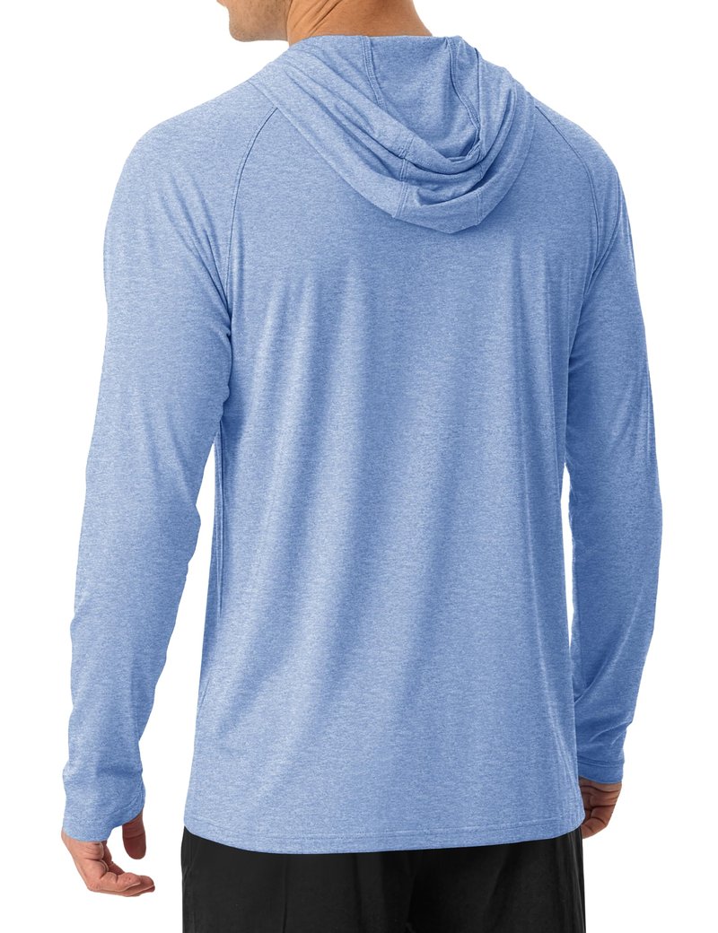 MAGCOMSEN Mens Long Sleeve Sun Hoodie Lightweight UPF 50+ Sun Protection Rash Guard Quick Dry Athletic Swim Water Shirts Light Blue, XL