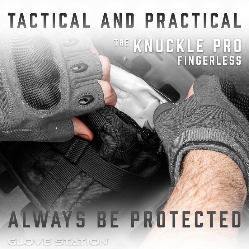 Glove Station Fingerless Knuckle Gloves for Men - Motorcycle Gloves for, Airsoft, Hunting, Work and Hiking - Gray, X-Large