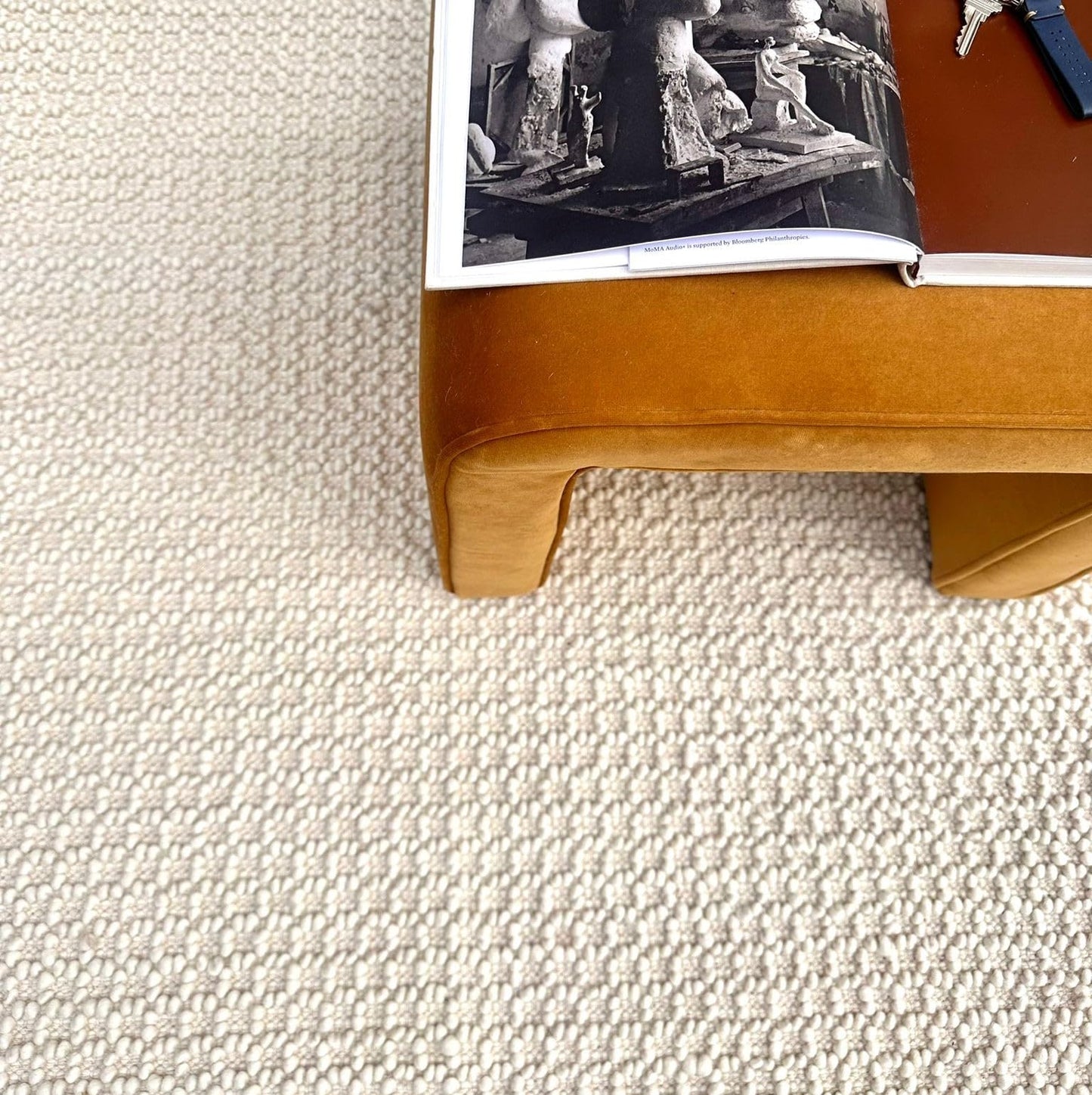 The Knitted Co. Wool Area Rug - Handmade Natural Wool Carpet Rug, Textured Design, Handwoven Ivory Rug - Suitable for Hallway, Bedroom, Dining Room (Ivory- 4'x6')