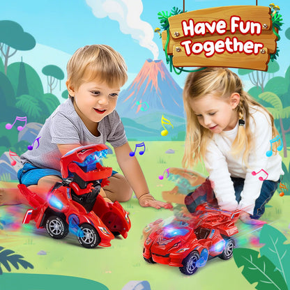 Yellcetoy Dinosaur Transforming Car, Dino Toys with Flashing Lights & Sound for Boys Girls Age 3-7 Automatic Electric Transform Cars Toy Birthday Xmas Gifts for Kids 3 4 5 6 7 Years Red