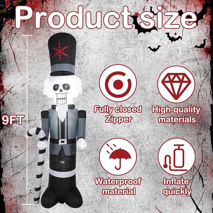 9FT Grey Soldier Inflatable Decoration, Yard Decoration with LED Lights, Outdoor Inflatable Decoration for White Christmas, Halloween, Outdoor Lawn, Garden, Party