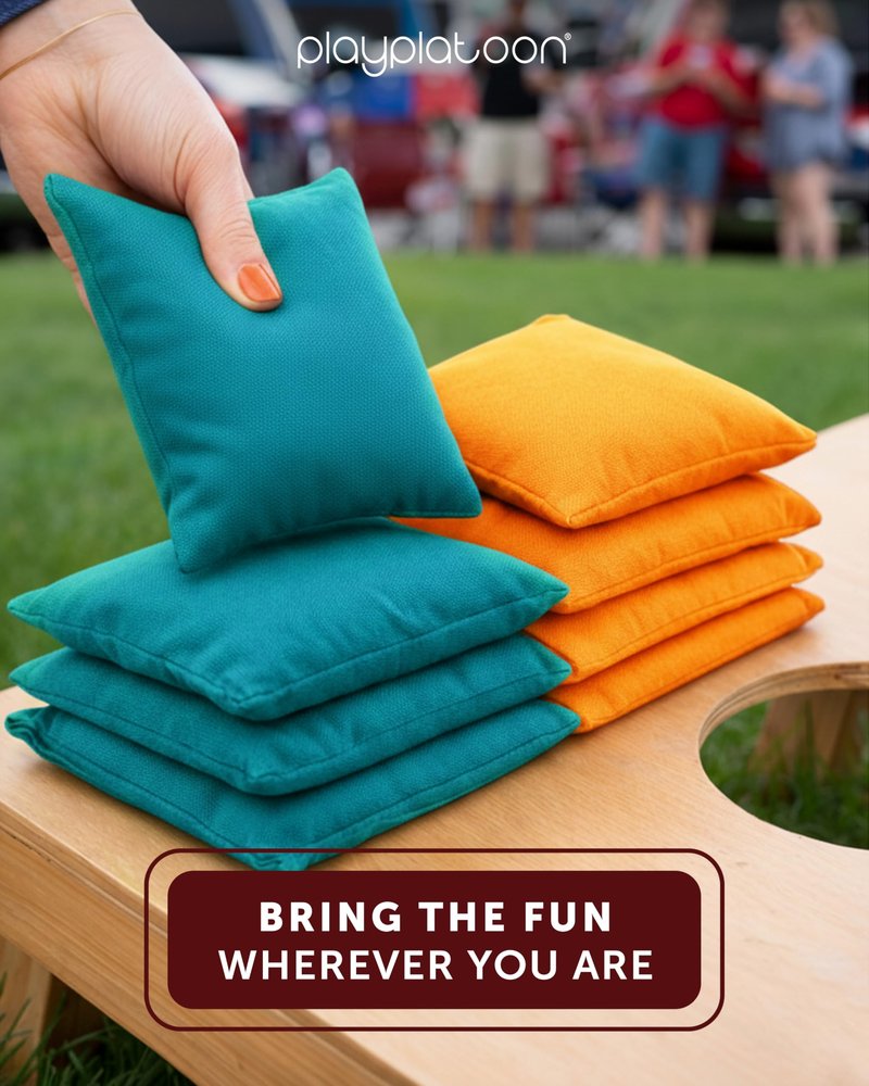 Play Platoon Weather Resistant Cornhole Bags - Set of 8 Regulation Corn Hole - Orange & Teal - Durable Duck Cloth Corn Hole for Tossing Game, Includes Tote Bag