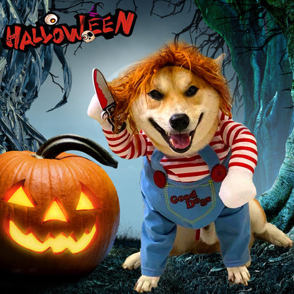 Pet Deadly Doll Chucky Costume, Funny Halloween Cute Dog Clothes Party Cosplay for Small, Medium, Large Dogs, Cats & Puppies, Scary Spooky Kitty Apparel