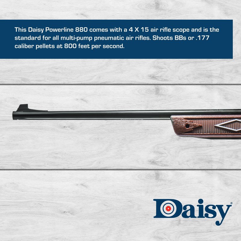 Daisy Powerline 880 Multi-Pump Pneumatic Air Rifle Kit with 4x15 Scope - .177 Caliber BB or Pellet Gun, 800 FPS.