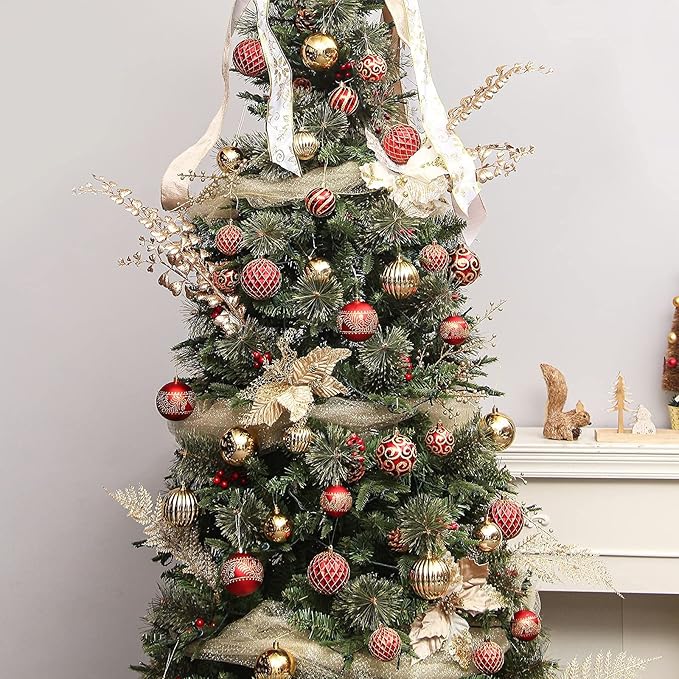 20 pcs Christmas Tree Balls, 3.16" Shatterproof Christmas Ornament Decorations for Christmas Tree Hanging Decorative Red Gold Bauble Set for Home Party Wedding Decor