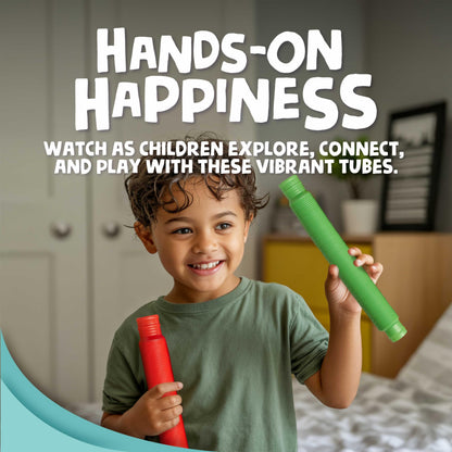 BUNMO Pop Tubes – Large 4-Pack Sensory & Fidget Tubes for Kids 3+ | Stretch, Connect & Pop | Creative STEM Play & Fine-Motor Practice | Vibrant Colors | Non-Mouthable Toy