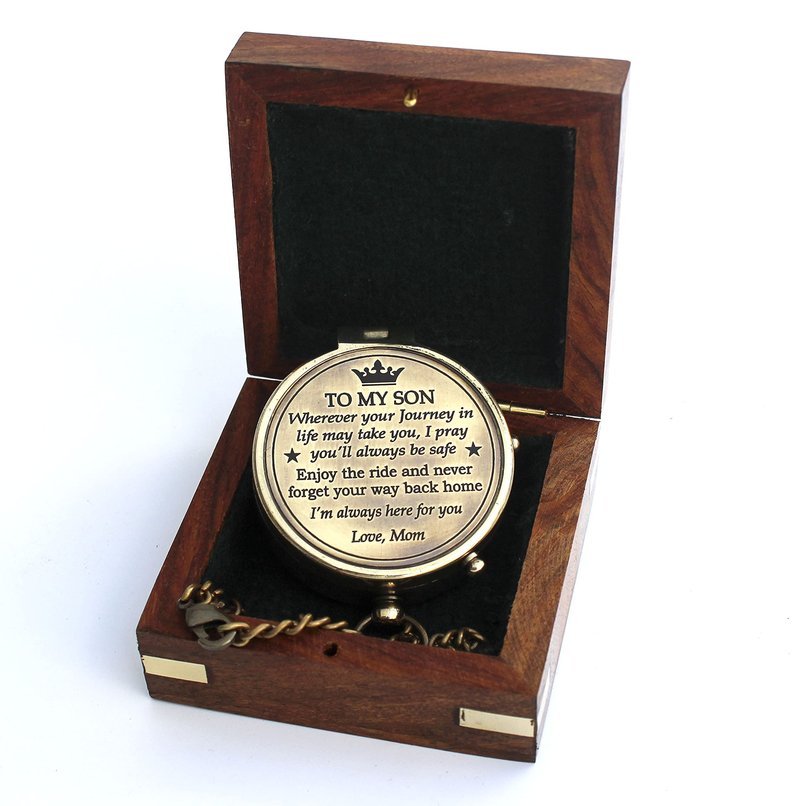 Mom to Son Compass – Engraved Compass Gift for Son from Mom – Birthday, Graduation, Confirmation, Parting or Sailor Gift – Inspirational Keepsake for Boys & Men