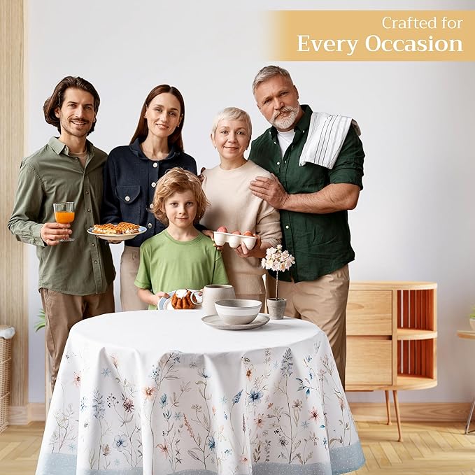 Maison d' Hermine Table Cloth Round Table 100% Cotton 63 Inches Fall Tablecloth Reusable Everyday Use for Thanksgiving Christmas Decorations Dining Farmhouse Party (Ice Florals)