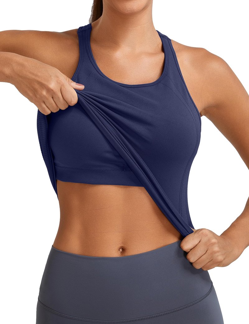MathCat Workout Tank Tops for Women Seamless Racerback Shirts with Built in Bra Gym Running Athletic Yoga Tops Navy Blue