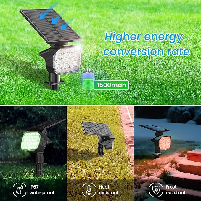 VOLISUN Solar Landscape Spotlights Adjustable Outdoor, Uplights Solar Waterproof IP67, Spot Lights Solar Powered for House,Tree,27 LED with 6 Colors Changing(12 Pack- RGB)