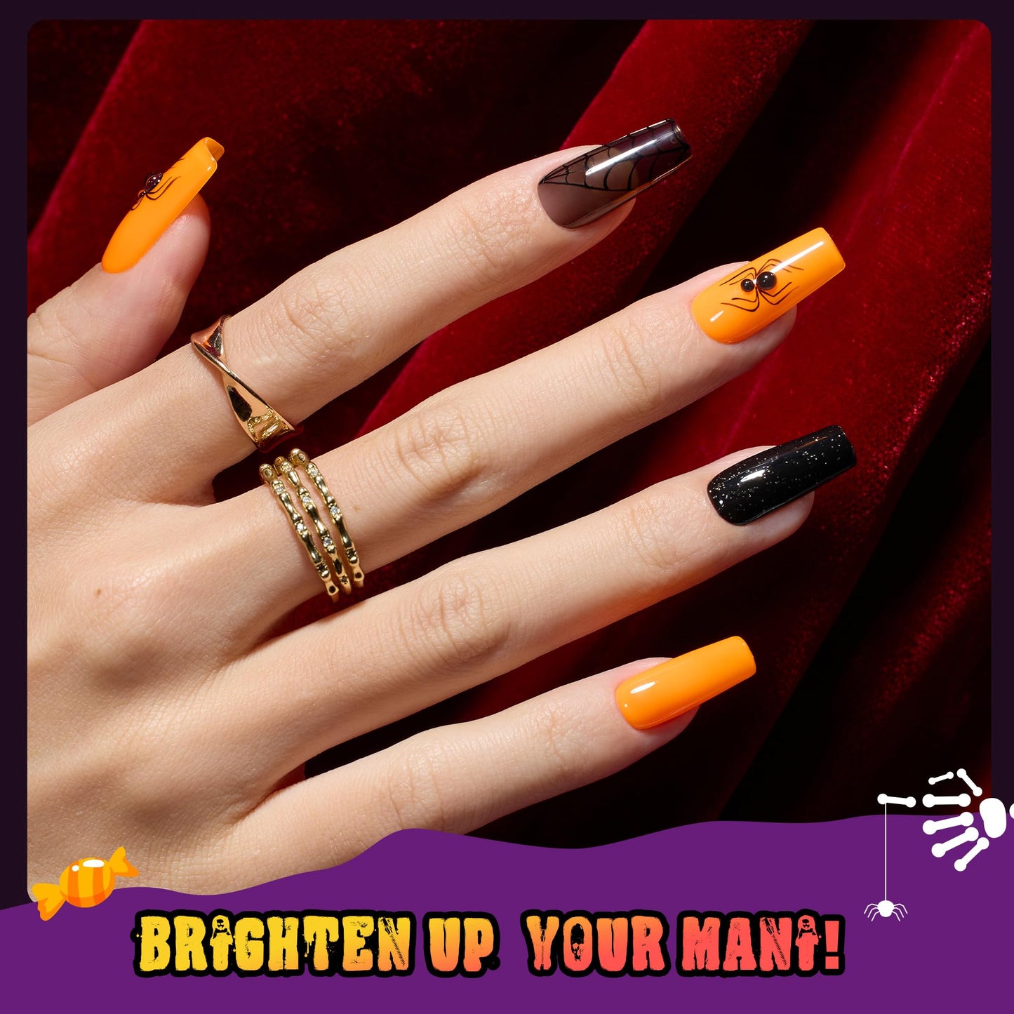 Beetles Halloween Gel Nail Polish Set - Hocus Pocus 6 Colors Gel Polish Kit, Orange Green Purple Black Red Glitter Fall Colors, Soak Off Nail Lamp UV LED Cured Nail Art Design Manicure Gift for Women