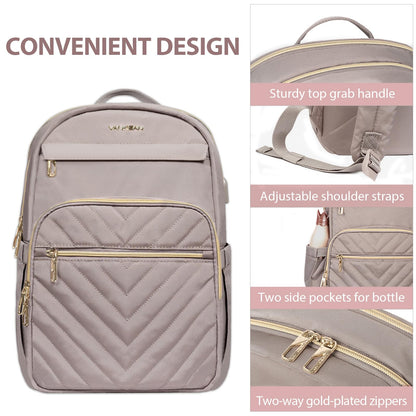 VANKEAN 15.6 Inch Laptop Backpack for Women Work Laptop Bag Fashion with USB Port, Waterproof Purse Backpacks Teacher Nurse Stylish Travel Bags Casual Daypacks for College, Business, Pink