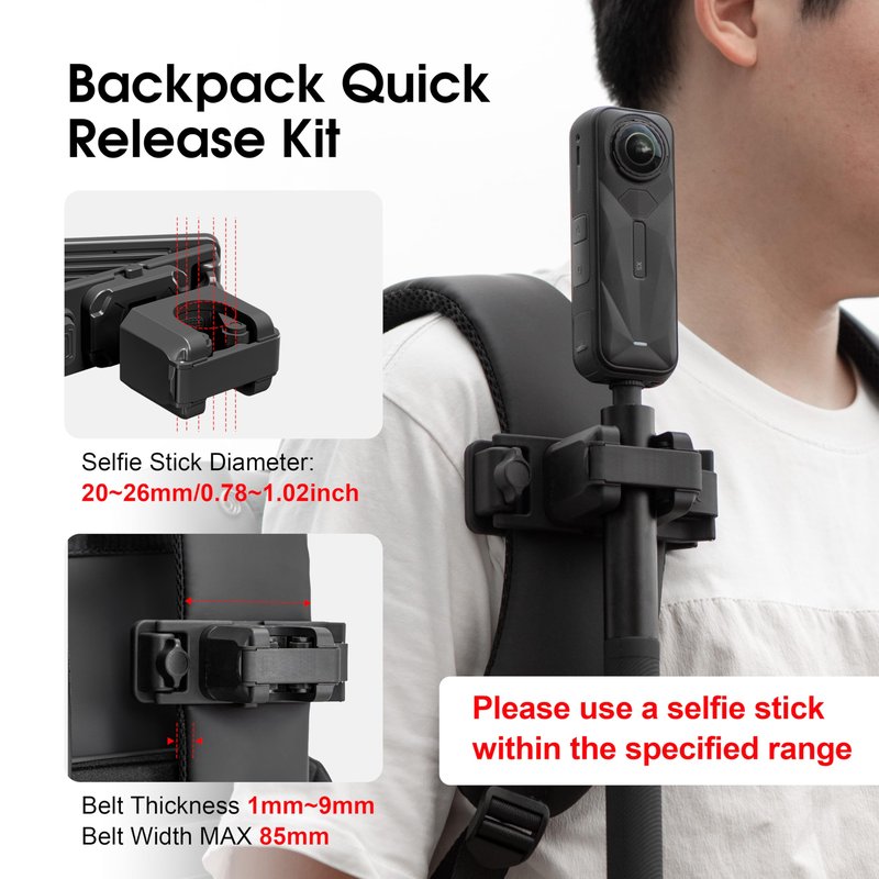 STARTRC VCR Selfie Stick Holster Backpack Strap Clip Mount for Insta 360 X5 X4 Air Go Ultra ACE Pro 2 Ajustable Quick Release for pro Hero 13 12 Max 2 for DJI osmo Nano Action 6 5 Accessories