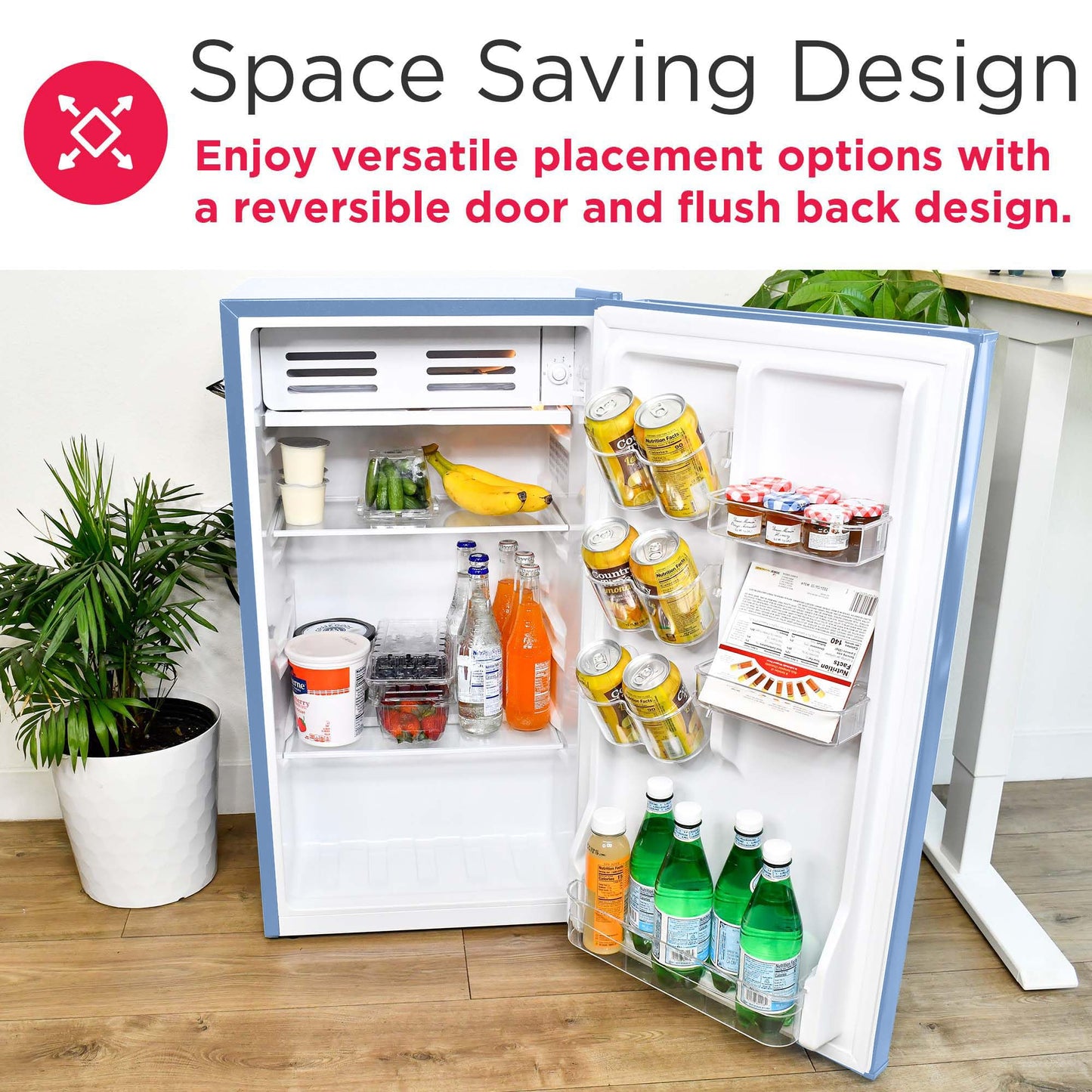 Frigidaire Retro Compact Fridge with Chiller, 3.2 cu ft Countertop Fridge with Built-In Bottle Opener, Compact Refrigerator for Office, Bedroom, Dorm Room or Cabin - 16.5" D x 19" W x 31" H (Blue)