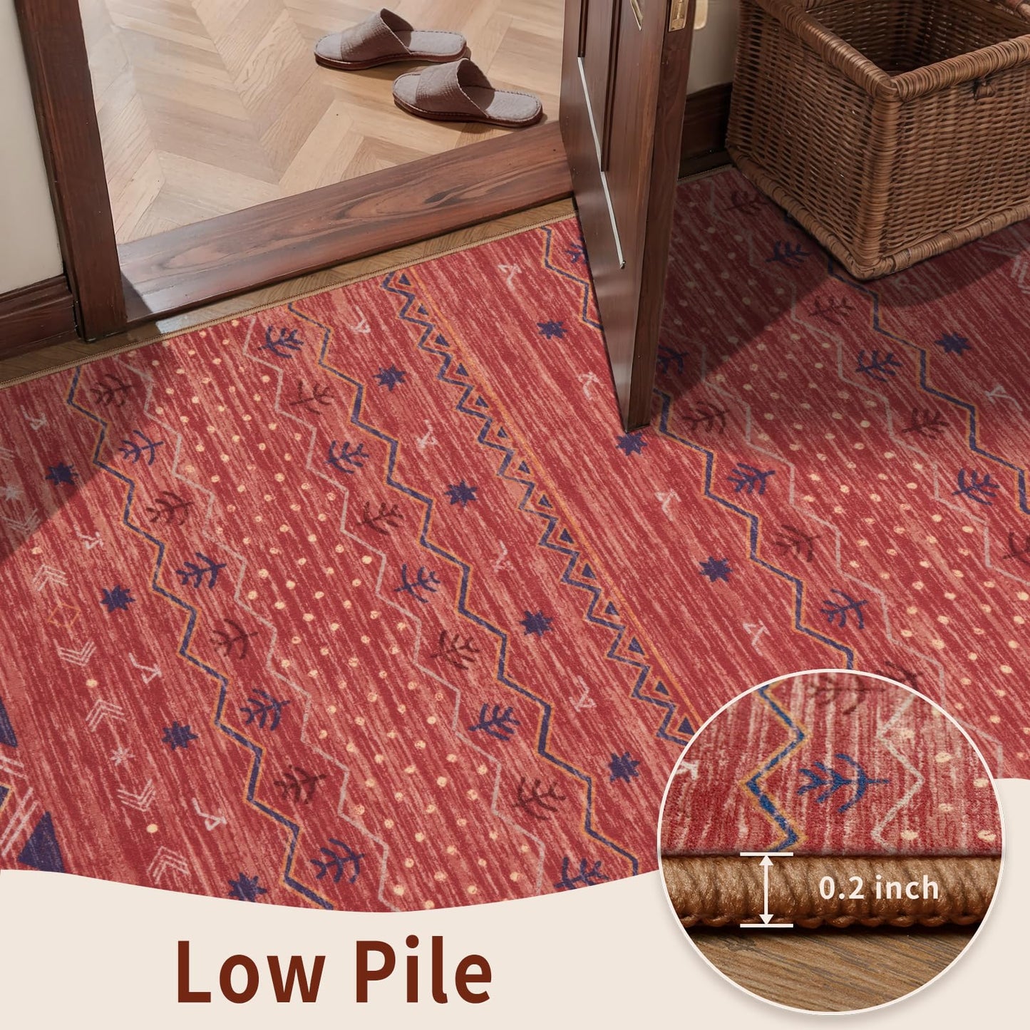 SERISSA 2x4 Rugs for Entryway, Washable Non-Slip Kitchen Runner Rug Small Red Ochre Rug, Soft Low-Pile Boho Geometric Door Mat Indoor Entrance Front Door Carpet for Bedroom Bathroom