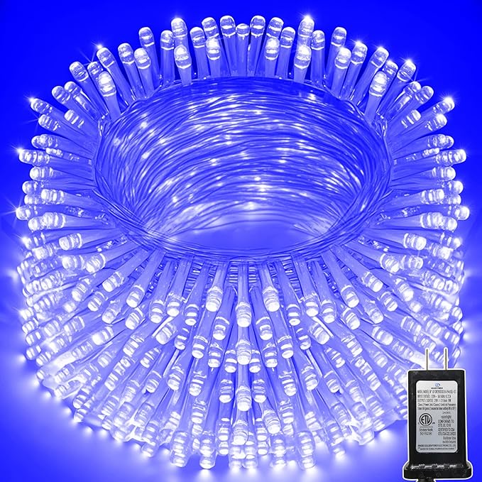 114 FT 350 LED String Lights Outdoor Indoor, Christams String Lights Waterproof 8 Modes & Timer, Fairy Lights Plug in for Bedroom, Weeding, Patio, Party, Holiday,Christmas Decor（Blue）