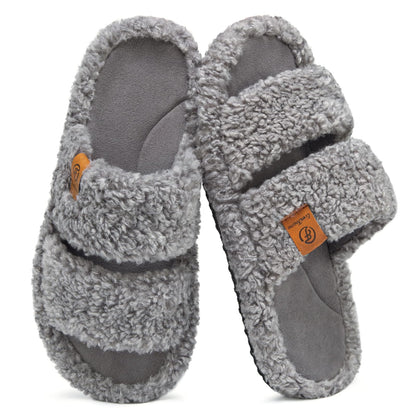 EverFoams Womens Fuzzy Open-toe Slippers Soft Comfy Memory Foam Indoor House Shoes Cool Gray,5-6 US
