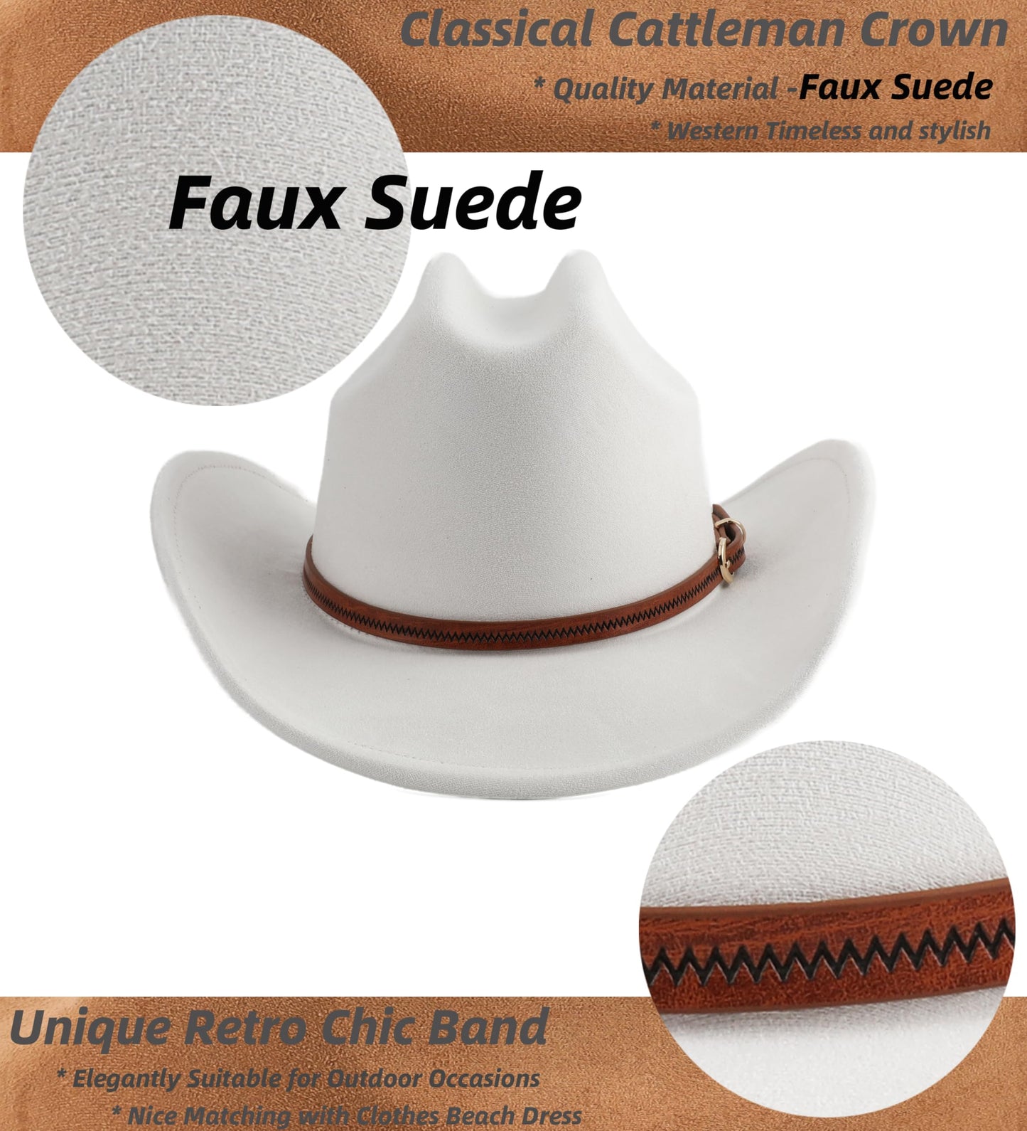Pro Celia Cowboy Hat for Women and Men Wide Brim Western Cowgirl Hat (US, Alpha, One Size, Ivory)