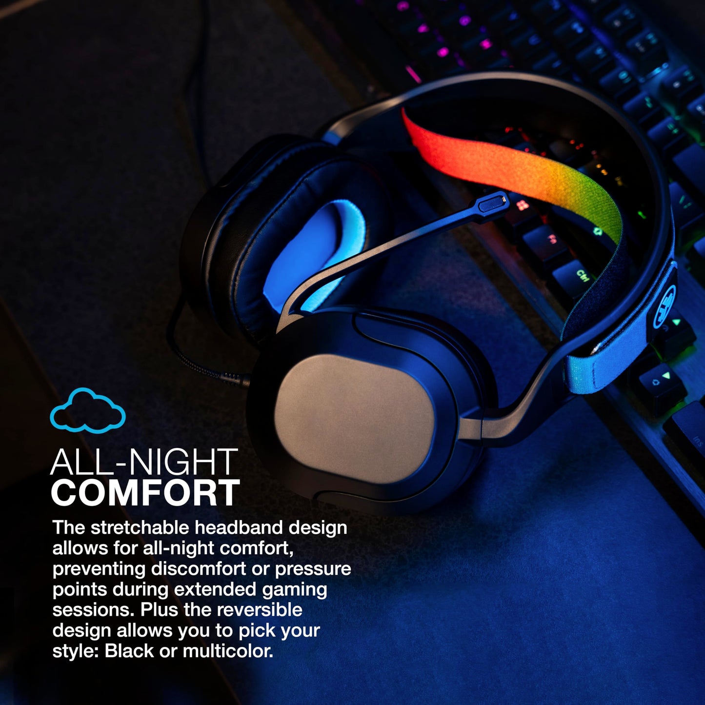 JLab Nightfall Gaming Headset with Near-Field Directional Flip-to-Mute Rotating Boom Mic, 50mm Drivers and Sound Isolating Inner Shelf, Wired 3.5mm for PC, PS5, PS4, Xbox Series X/S, Xbox one, Switch