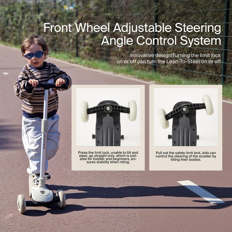 BEIESTATE 3 Wheel Scooter for Kids Ages 3-18, Up to 220 Lbs, Kids Scooter with Adjustable Lean-To-Steer Switch, Foldable, Lightweight, Wide Anti-Slip Deck, Adjustable Height Handlebar, Light-Up Wheels
