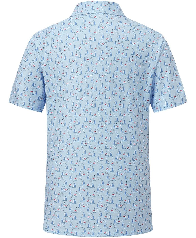 KYKU Mens Golf Polo Shirts Short Sleeve Dry Fit Performance Moisture Wicking Casual Print Collared Golf Shirts for Men Sky Blue Sailboat L