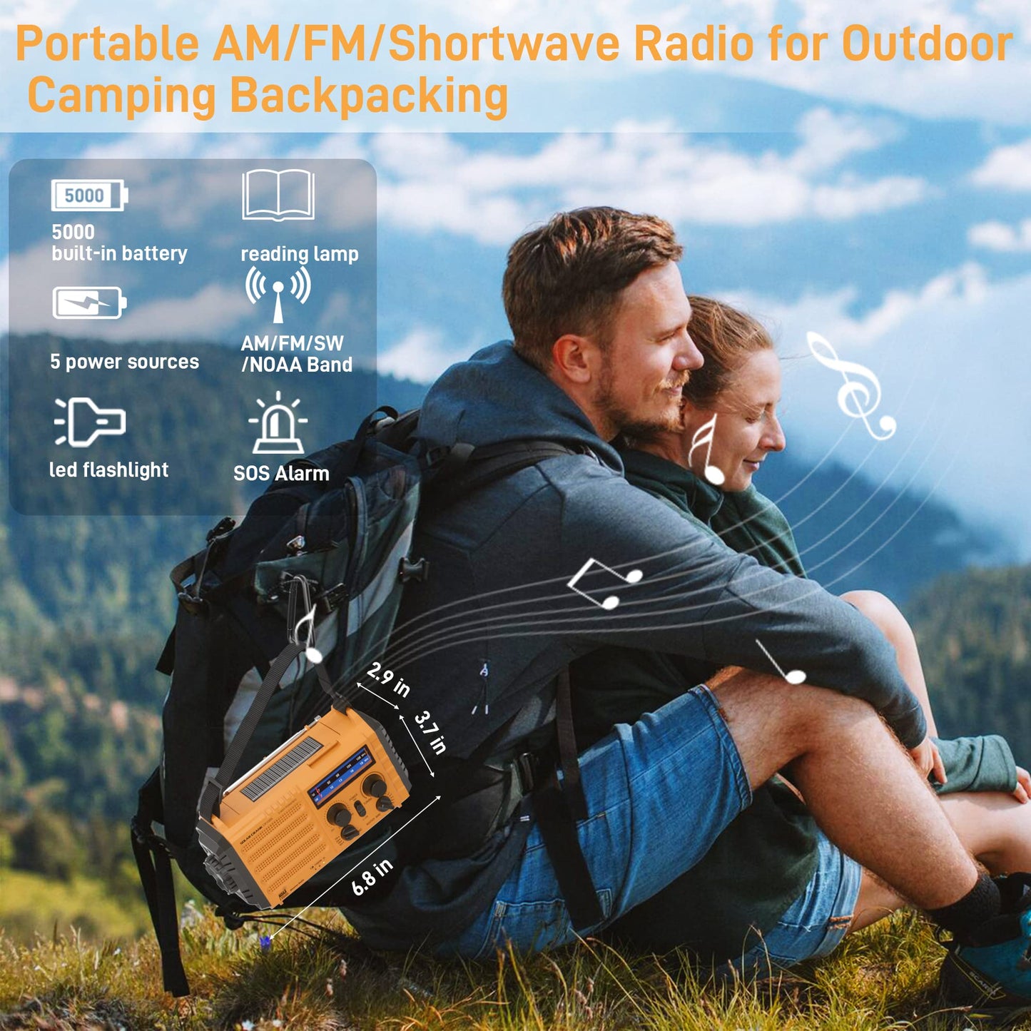Eoxsmile Emergency Radio with NOAA Weather Alert– 5000mAh Solar Hand Crank Portable AM/FM Shortwave Radio, Rechargeable Battery, USB Charger, Flashlight, SOS Alarm for Home Outdoor Hurricane Survival