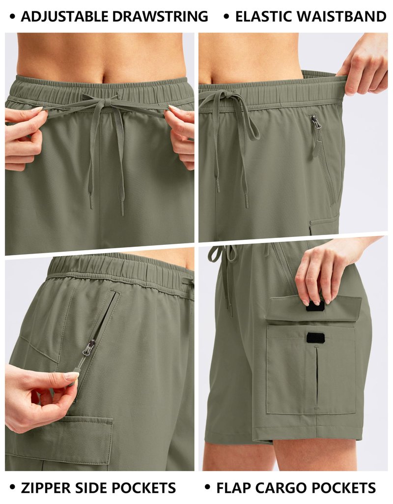 SANTINY Women's 5''/ 7''/9'' Hiking Cargo Shorts Quick Dry Lightweight Summer Shorts for Women Athletic Golf Zipper Pockets(Silver Sage_XL)