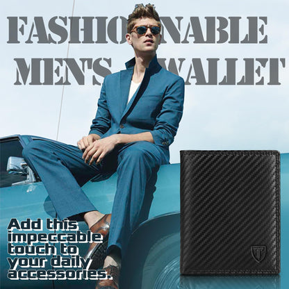 TEEHON® Wallets RFID Blocking Carbon Fibre Leather Mens Wallets with Zip Coin Pocket, 11 Card Holders, 2 ID Windows, 2 Banknote Compartments, Trifold Vertical, Black Orange