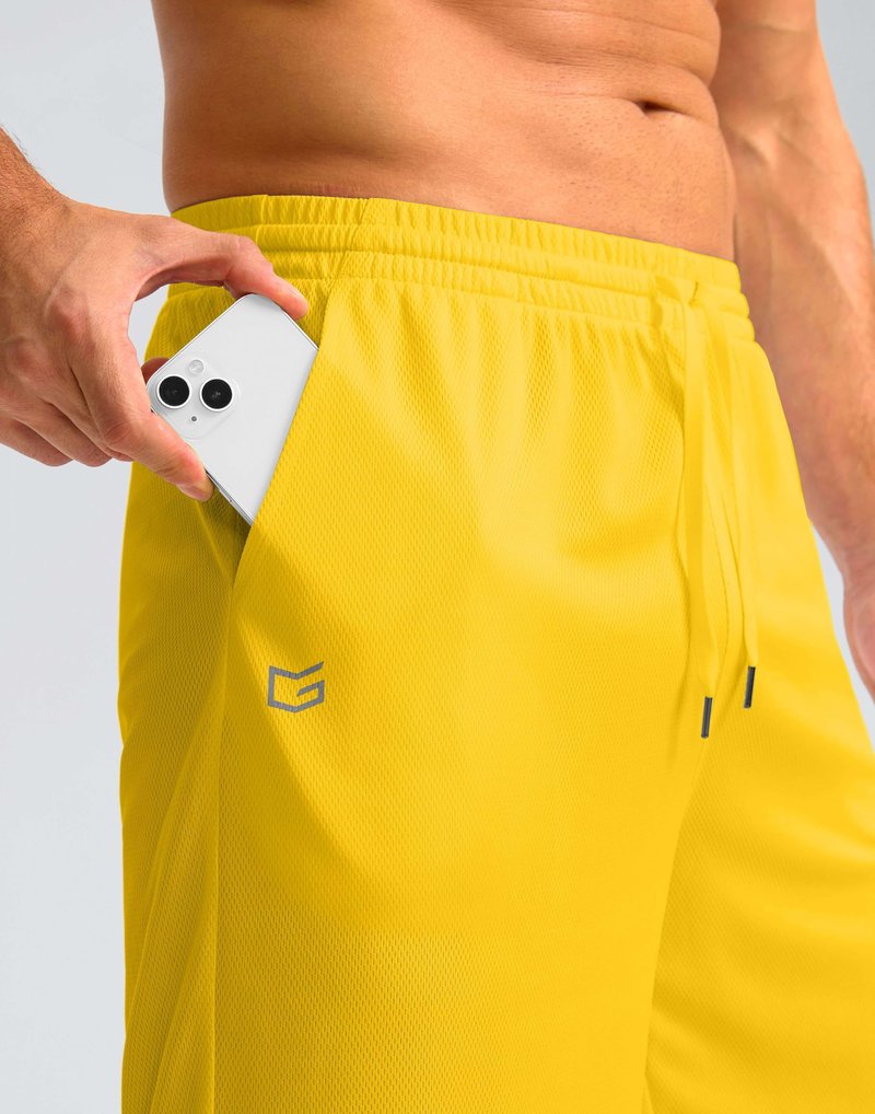 G Gradual Men's Athletic Shorts with Pockets 9" / 11" Long Basketball Shorts Lightweight Quick Dry Gym Workout Shorts for Men(Yellow,M)