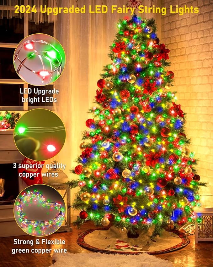 KNONEW 100FT Outdoor Christmas Fairy Lights Plug in,300 LED String Lights Outdoor Waterproof 8 Modes for Wedding Bedroom Walls Garden Trees Decoration(Multicolor)