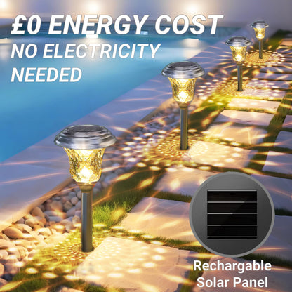 BEAU JARDIN 4 Pack Metal Garden Solar Lights Outdoor Waterproof 900mAh LED Solar Stake Lights Weatherproof Glass Lens Stainless Steel Pathway Lighting Sun Powered Landscape Lawn [Energy Class A]
