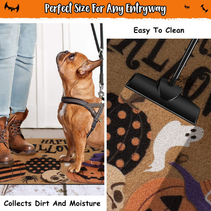 Happy Halloween Jack O'Lantern Doormat Spooky Indoor Outdoor Home Front Porch Rugs Witches Hat Brewing Carpet Gift Fall October Entrance Ornament Supplies 17 x 30 Inches