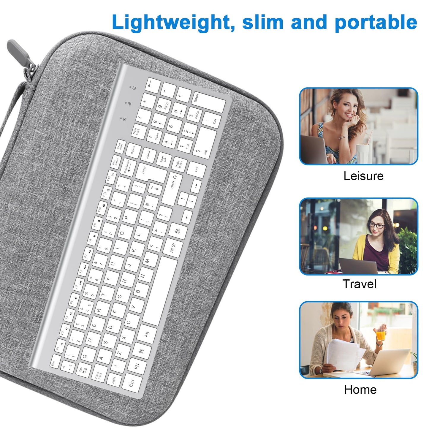 cimetech Wireless Keyboard, 2.4G, Ergonomic with Number Pad, Silent USB, PC, Laptop, Desktop, Windows 10/8/7/XP - Silver White
