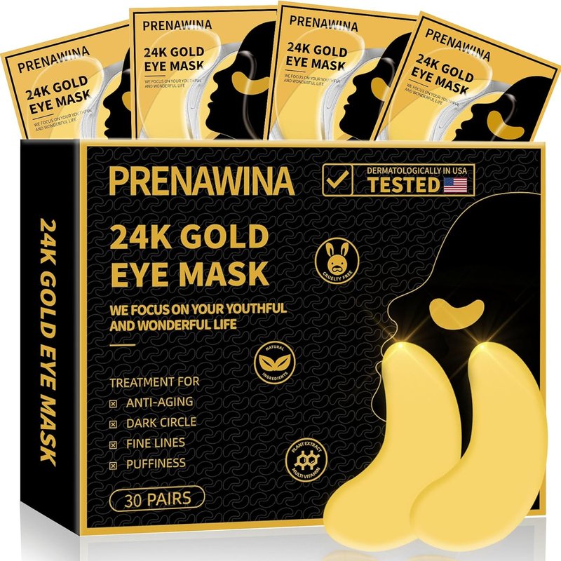 Under Eye Patches - 24K Gold Eye Masks for Dark Circles & Puffiness | 30 Pairs with Collagen & Rose Essence