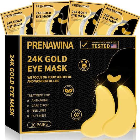 Under Eye Patches - 24K Gold Eye Masks for Dark Circles & Puffiness | 30 Pairs with Collagen & Rose Essence
