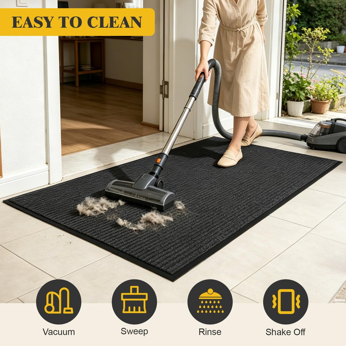 TANYOYO 4' X 6' Commercial Grade Door Floor Mat Brush Step Entrance Mat Vinyl Backed Utility Doormat Heavy Duty Floor Rugs Commercial Outdoor Carpet Indoor Entrance Mat,Black