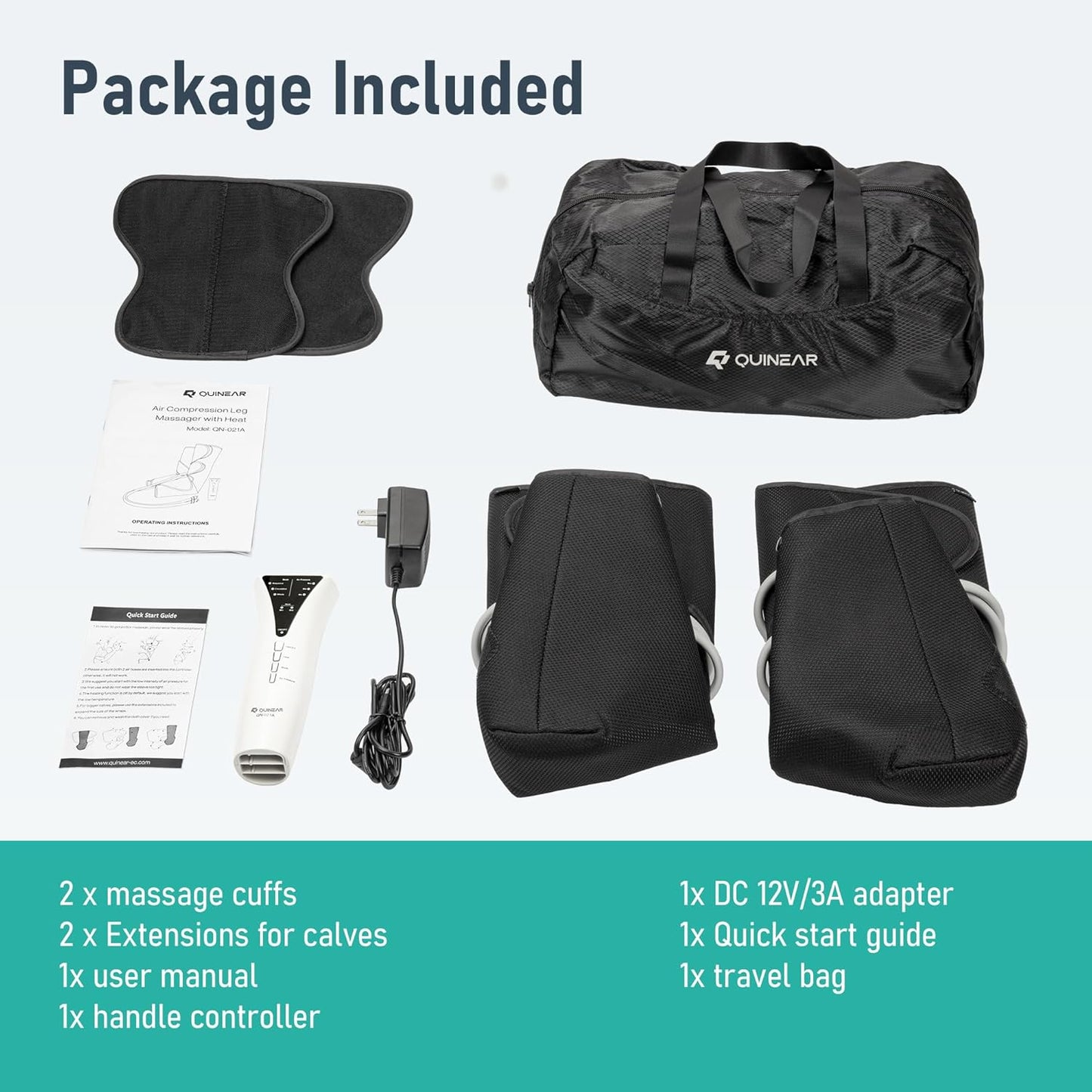 QUINEAR Leg Massager with Heat and Air Compression,Foot and Calf Massager for Circulation and Pain,Compression Boots with 3modes and 3 Intensities,Gift for Dad Mom