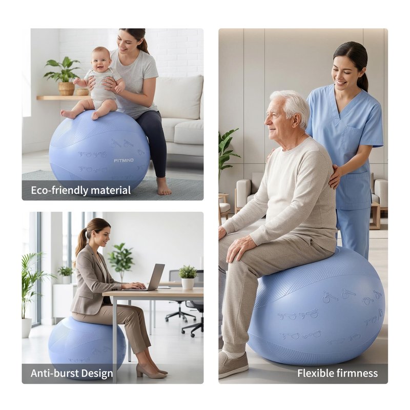 FITMIND Extra Thick Yoga Ball with Training Instruction, Anti-Burst Slip Resistant Exercise Ball with Pump for Pilates,Physical Therapy,Pregnancy Stability,Birthing Ball 22in 26in 30in