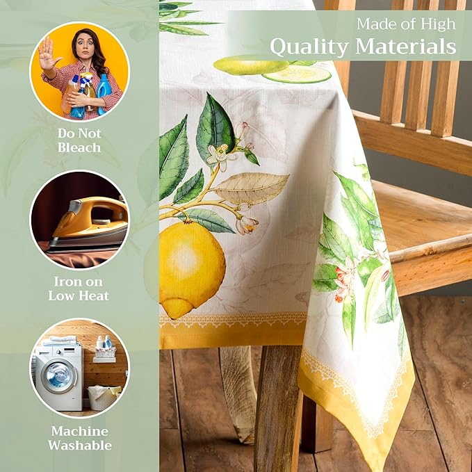 Maison d' Hermine Table Cloth Rectangle Table 100% Cotton 60 x 120 Inches Tablecloth Reusable Decorative for Dining Room, Farmhouse, Home, Party, Festive & Wedding Spring Summer - Limoncello