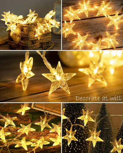 JOLYMOLY Star String Lights Plug in, 59 Ft 100 LED Star Fairy Lights with Remote Timer, Connectable Waterproof for Bedroom Wedding Party Indoor Outdoor Décor, Warm White