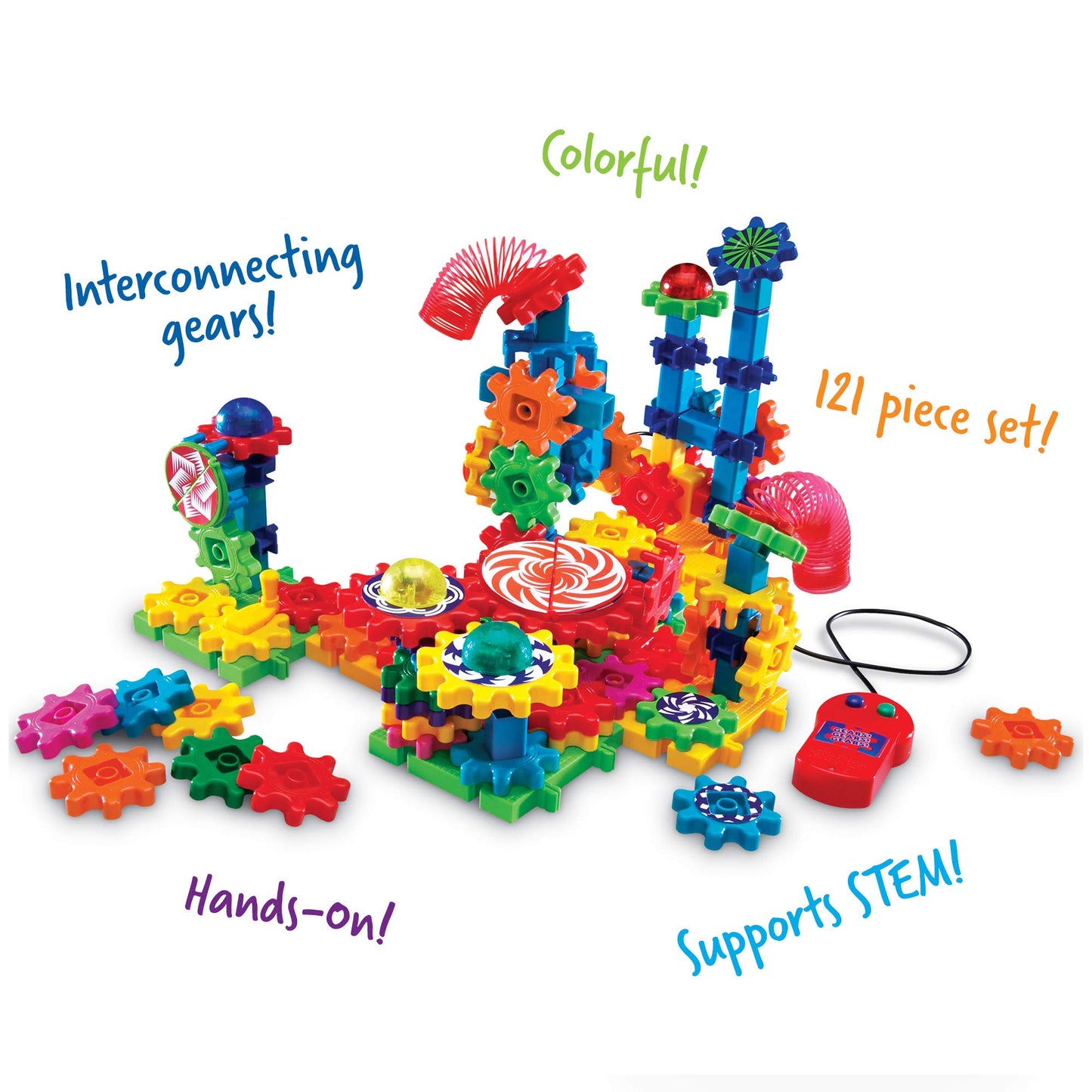 Learning Resources Gears! Gears! Gears! Lights & Action Motorised Building Set, Gears & Construction Toy, STEM Toys, Gears for Kids