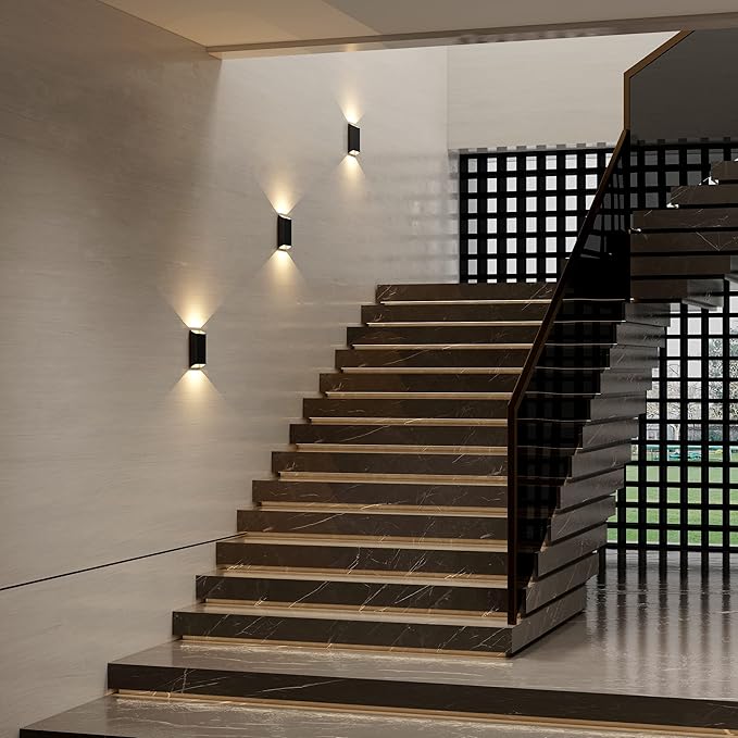 LED Wall Lights Outdoor Wall Sconces Dimmable 15.5W, IP65 Waterproof Porch Lights, Up and Down Modern Wall Lamps for Bedroom, 3000K 120-277V, Wall Sconces Set of 2 (Black)