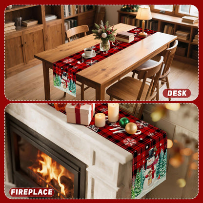 pinata Christmas Table Runner, Christmas Runner for Table 72 Inches, Xmas Snowman Red Buffalo Plaid Runners for Home Dining Kitchen Decor