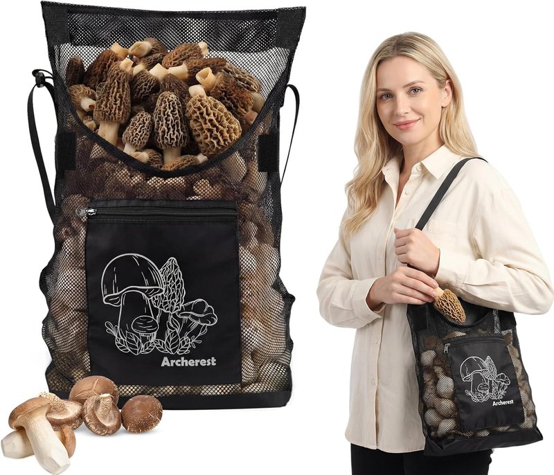 Mushroom Foraging Bag - D-Shaped Opening Mesh Pouch for Morel Picking | Adjustable Shoulder Strap