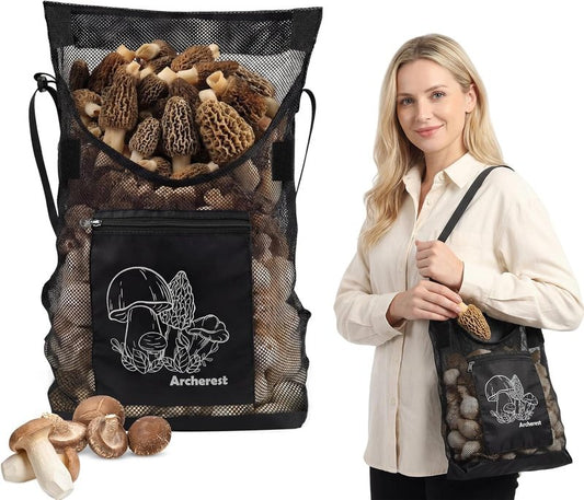 Mushroom Foraging Bag - D-Shaped Opening Mesh Pouch for Morel Picking | Adjustable Shoulder Strap