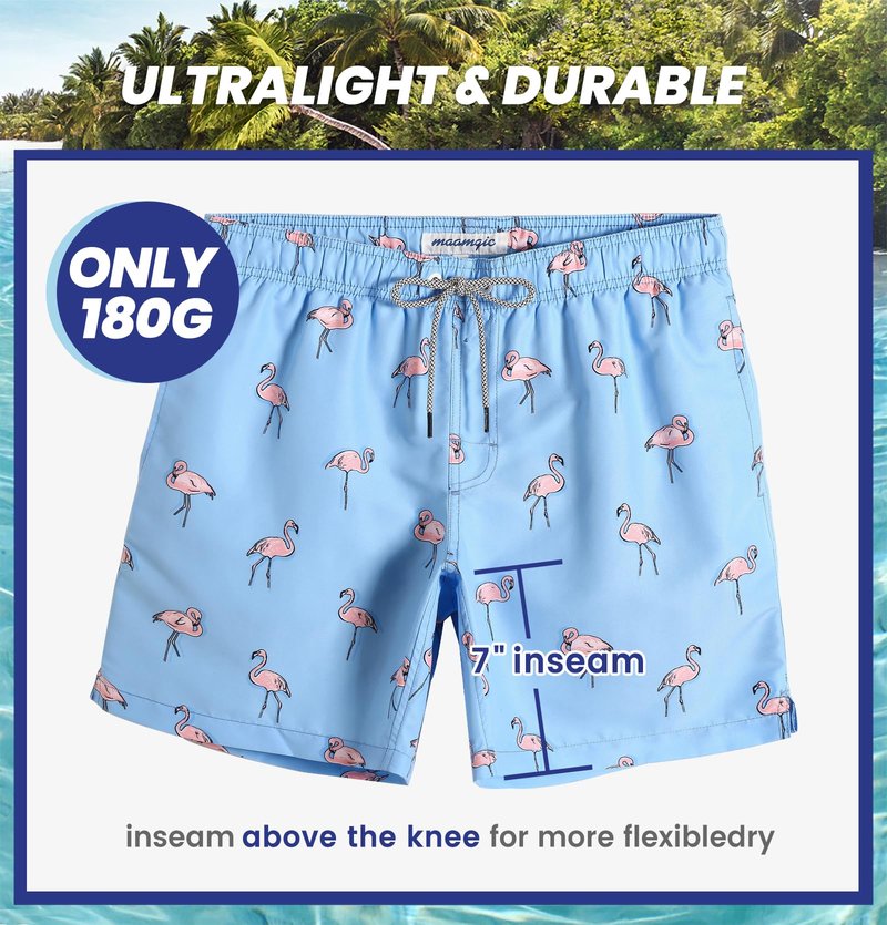 maamgic Mens Swim Trunks Quick Dry Swim Shorts with Mesh Lining Funny Swimwear Bathing Suits 7inch Flamingo Blue XX-Large
