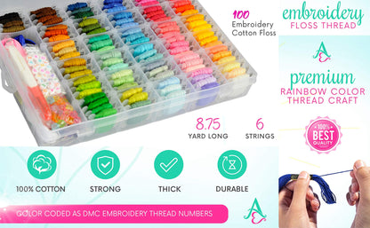 Athena's Elements - Embroidery Floss - 276 Pcs Cross Stitch Thread and Accessories - Perfect for Bracelet Making & DIY Embroidery Projects | Bonus Accessories Included