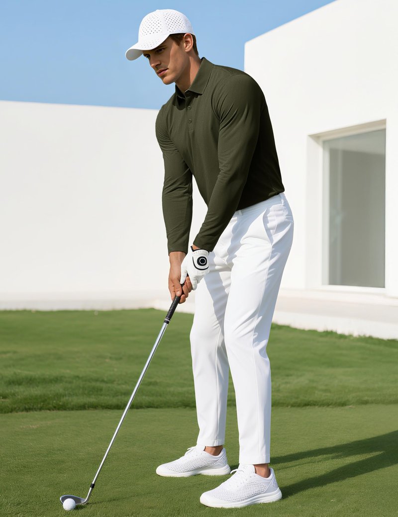 MAGCOMSEN Long Sleeve Polo Shirts for Men Moisture Wicking Golf Polos Business Casual Lightweight Work Collared Shirt Men ArmyGreen