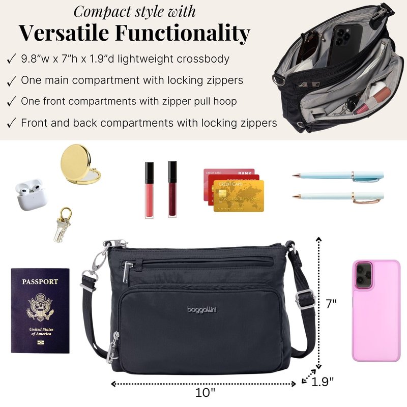 Securtex Anti-Theft Keepsake Crossbody - 9.8”x7”x1.9" Travel Safe Bag w/Locking Zippers, Slash-Resistant, RFID